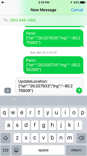 Press send to Check-In or send Panic Alerts via text message