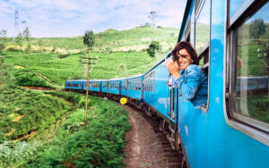 Woman Riding a Train Traveling Alone
