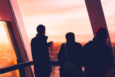 People enjoying the evening view over Seoul.